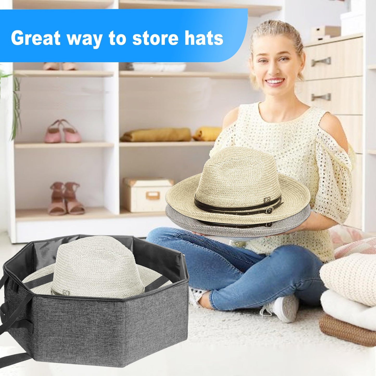 SHWWQUE Hat Storage Box,Hat Boxes for Women Storage,Cowboy Hats Holder for Travel,Wide Brims Hat Carrier Case,Stuffed Animal Toy Organizer,Hat Box Closet Organizers and Storage,Hat Boxes for Men