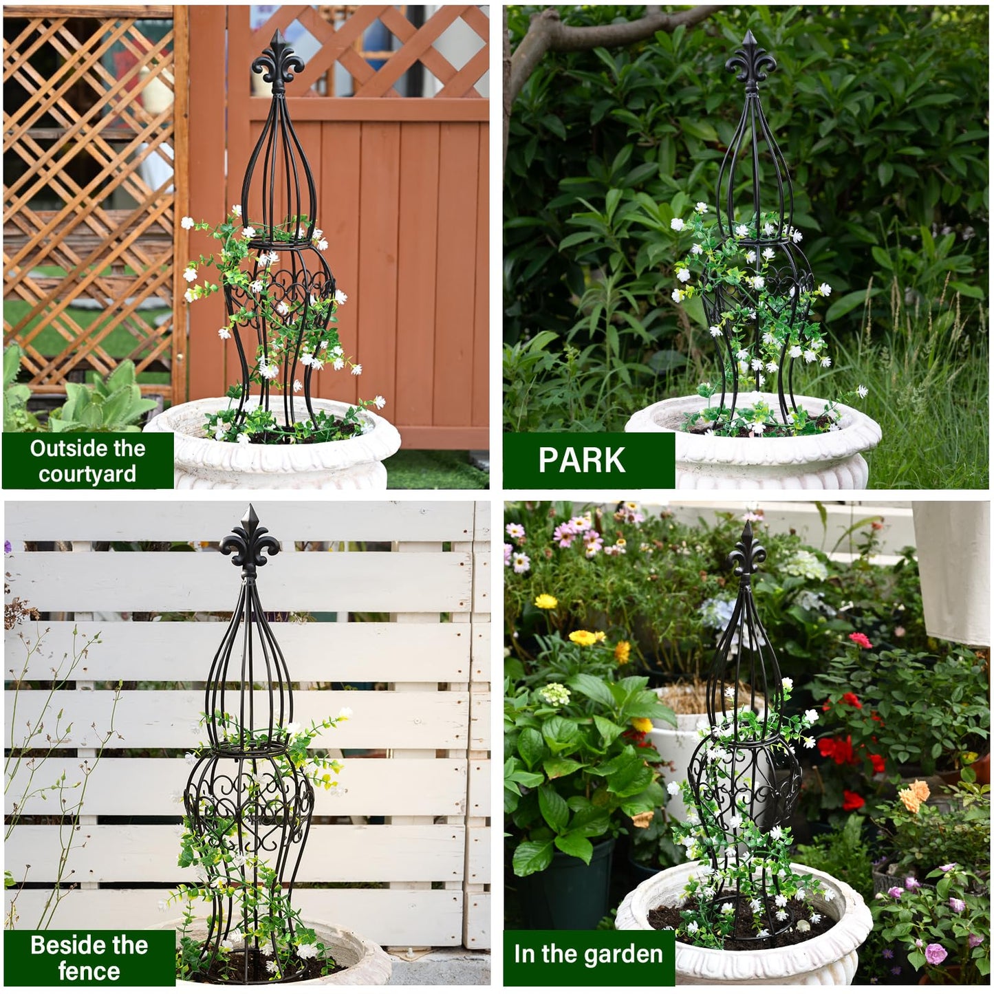 GOOOXIM Obelisk Metal Garden Trellis for Climbing Plants - 29.5 in by 6.3 in Durable Iron Structure, Easy Assembly, Perfect for Potted Vines & Roses - Modern Vertical Gardening Support