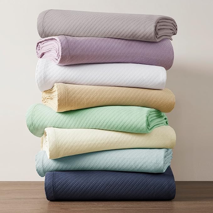 Madison Park Liquid Cotton Luxury Blanket Premium Soft Cozy 100% Ring Spun Cotton For Bed , Couch or Sofa, Twin, Light Blue