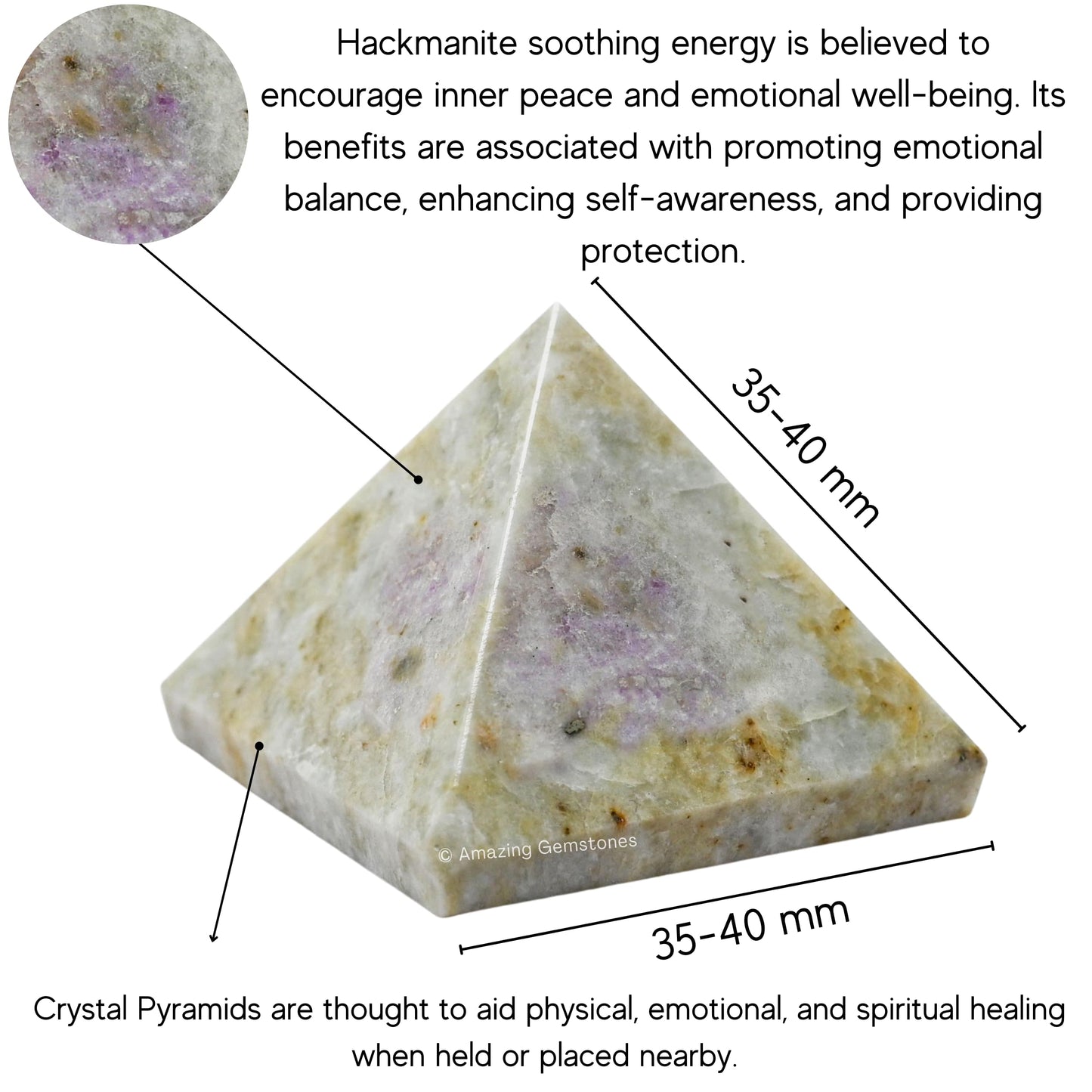 Amazing Gemstone Hackmanite Pyramid Crystal Healing Stones - 1.5" Great Pyramid Figurine of Natural Stone Pyramid for Meditation, Reiki, Chakra Balancing and Crystal Pyramids Grid