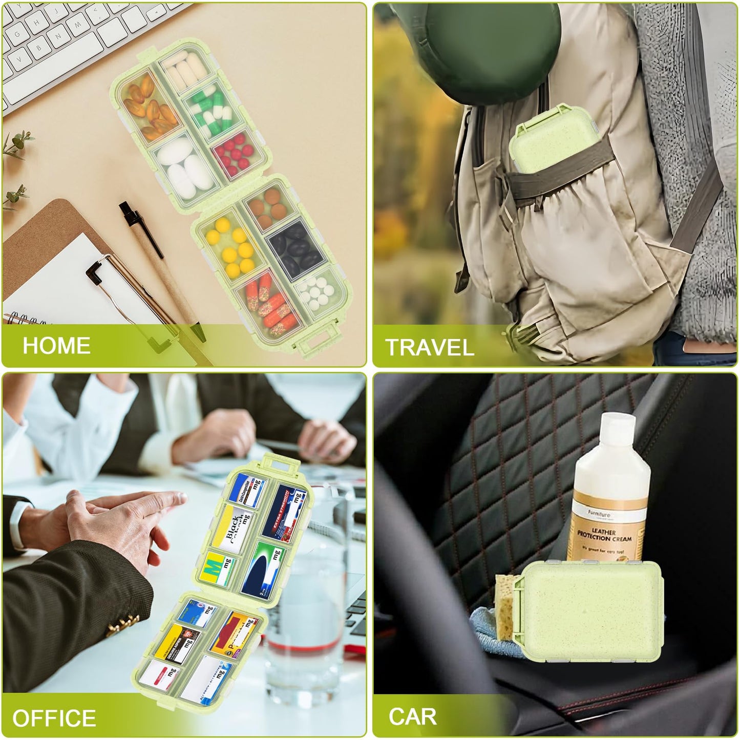 Travel Medicine Kit with 189 Labels, Pill Cases Organizers 7 Day Compact Pill Organizer Mini Pill Case Pill Storage Organizer (Yellow, 1 Pack)