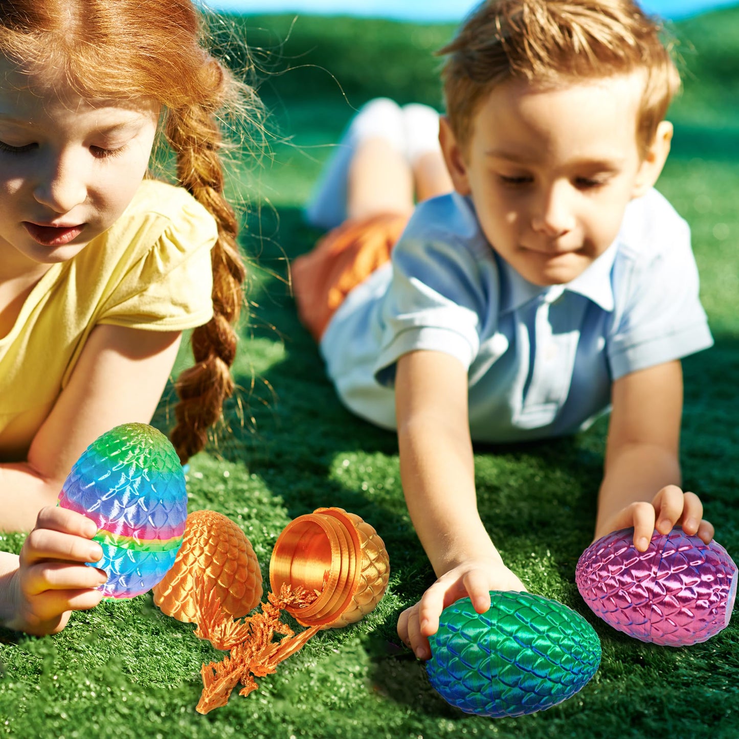 3D Printed Dragon Eggs with Dragon Inside, Easter Mystery Dragon Egg Articulated Crystal Dragon Fidget Toy, Surprise 3D Printed Dragon Egg with Wings Flying Animals Toy Easter Basket Stuffers 4PCS(A)