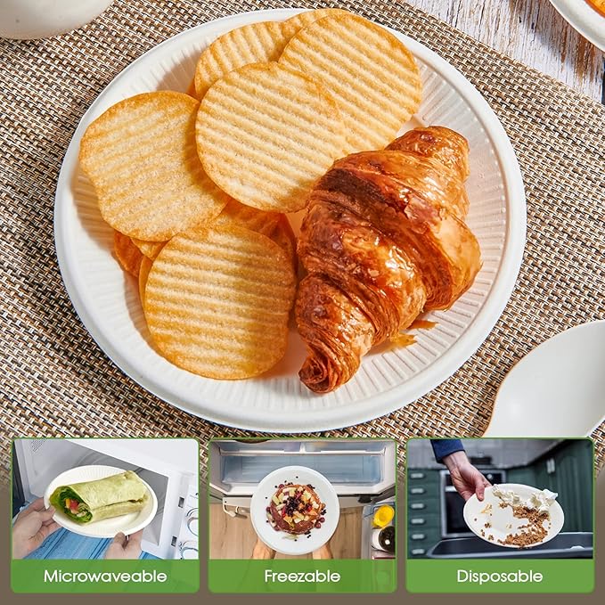 Vplus 100% Compostable Small Paper Plates, 300 Pack 6 Inch Disposable Paper Plates, Uncoated Biodegradable, Made of Sugar Cane Fibers, Perfect for Sandwich, Cake, and Snack