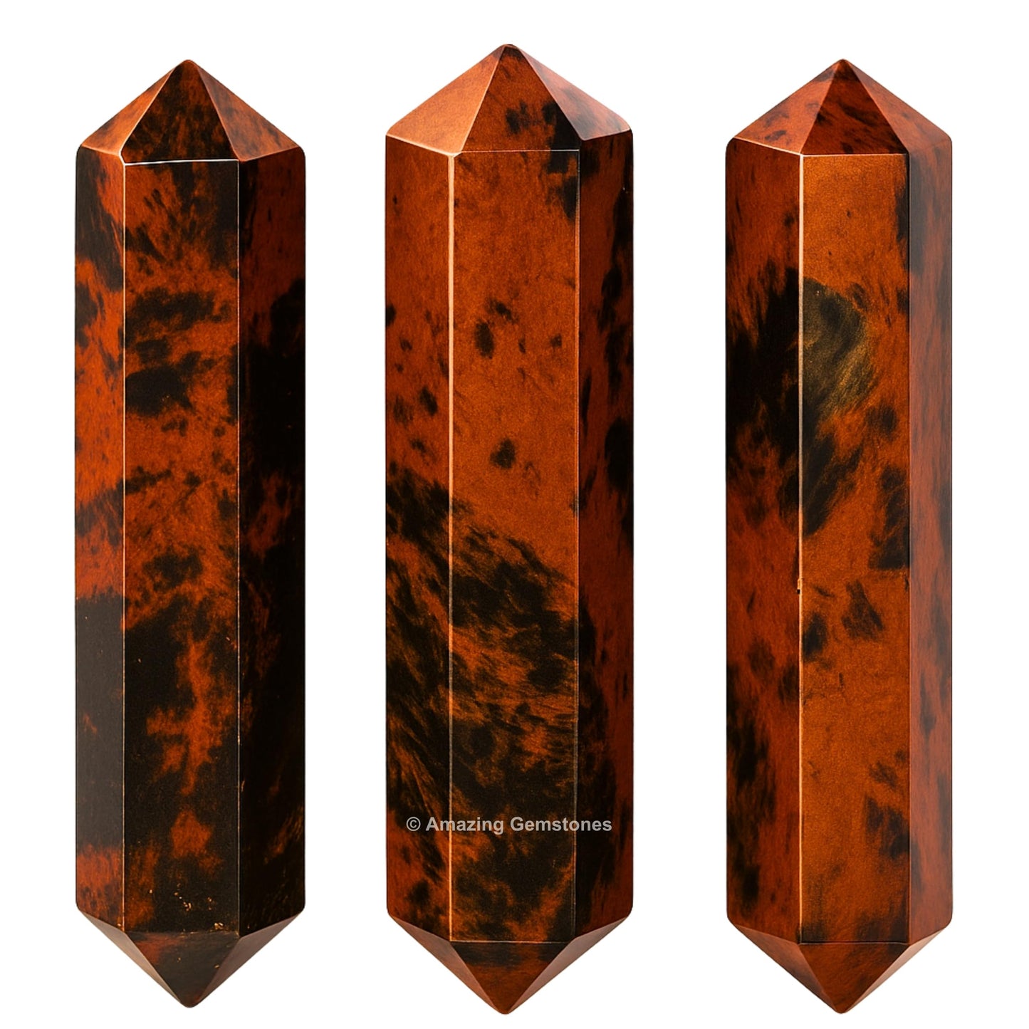 Amazing Gemstone Mahogany Obsidian Crystal Points Bulk Healing Crystals and Stones - Pack of 3 Double Terminated Healing Wand Point Bulk Crystals for Crafts, Crystal Grid - Premium Crystals