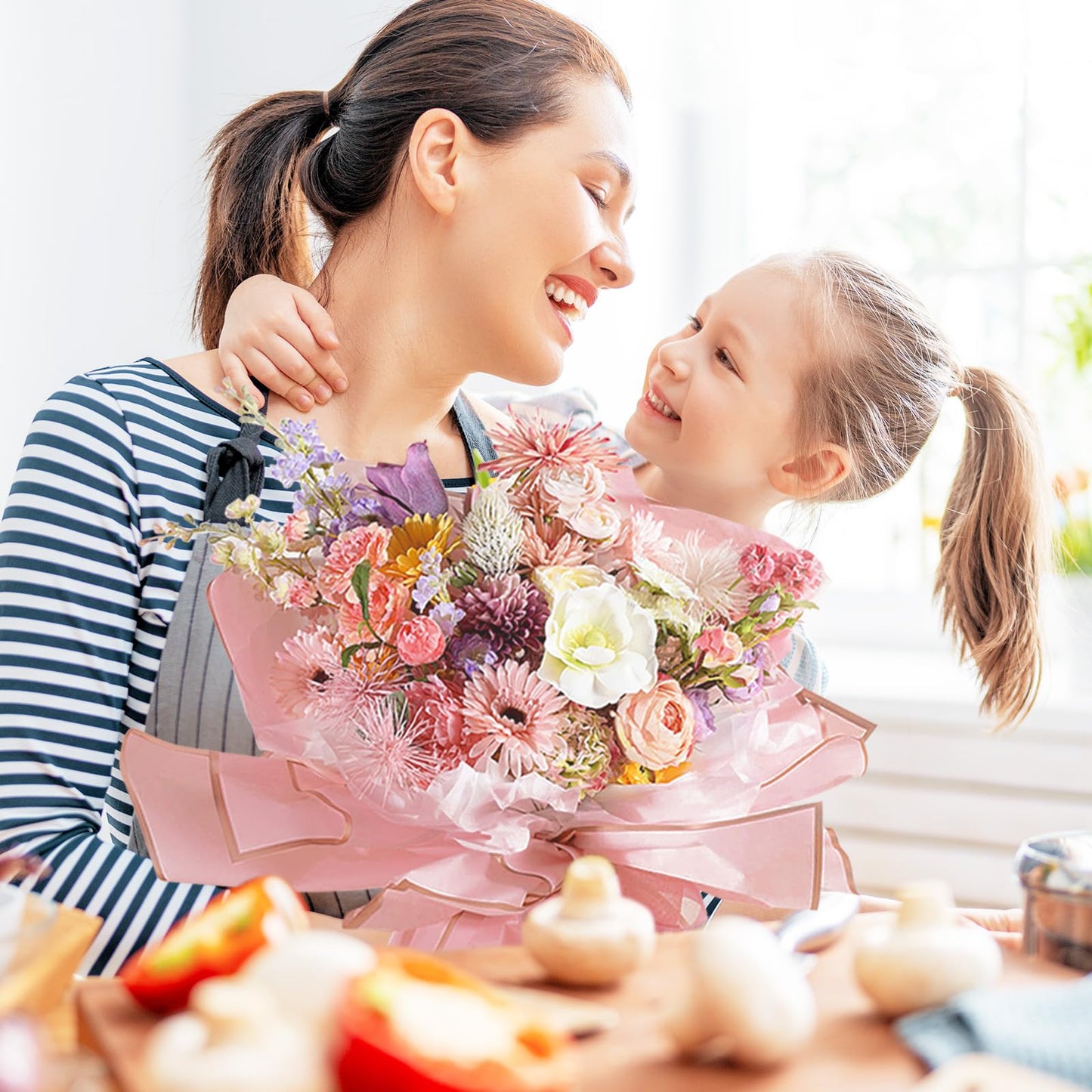Whaline 30 Sheets Floral Wrapping Paper Folded Flat Pink Flower Bouquet Wrap Paper with Rose Gold Edge Waterproof Double Sided Florist Packaging Paper for Wedding Birthday