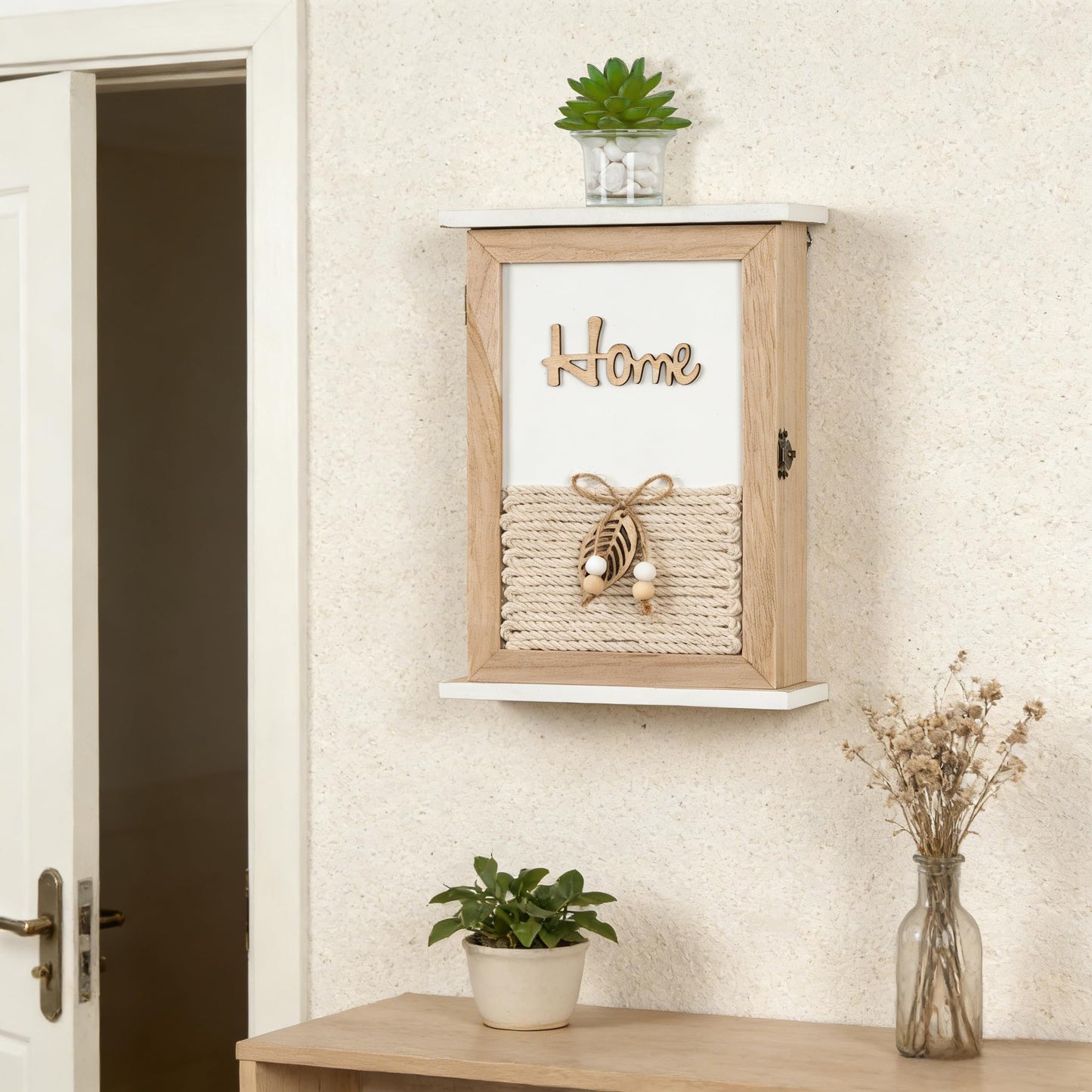 GMPAJHL Key Holder for Wall, Rustic Wooden Wall Mount Key Box with 6 Hooks, Farmhouse Key Storage Organizer Key Rack for Entryway Hallway Office, Boho Home Decor