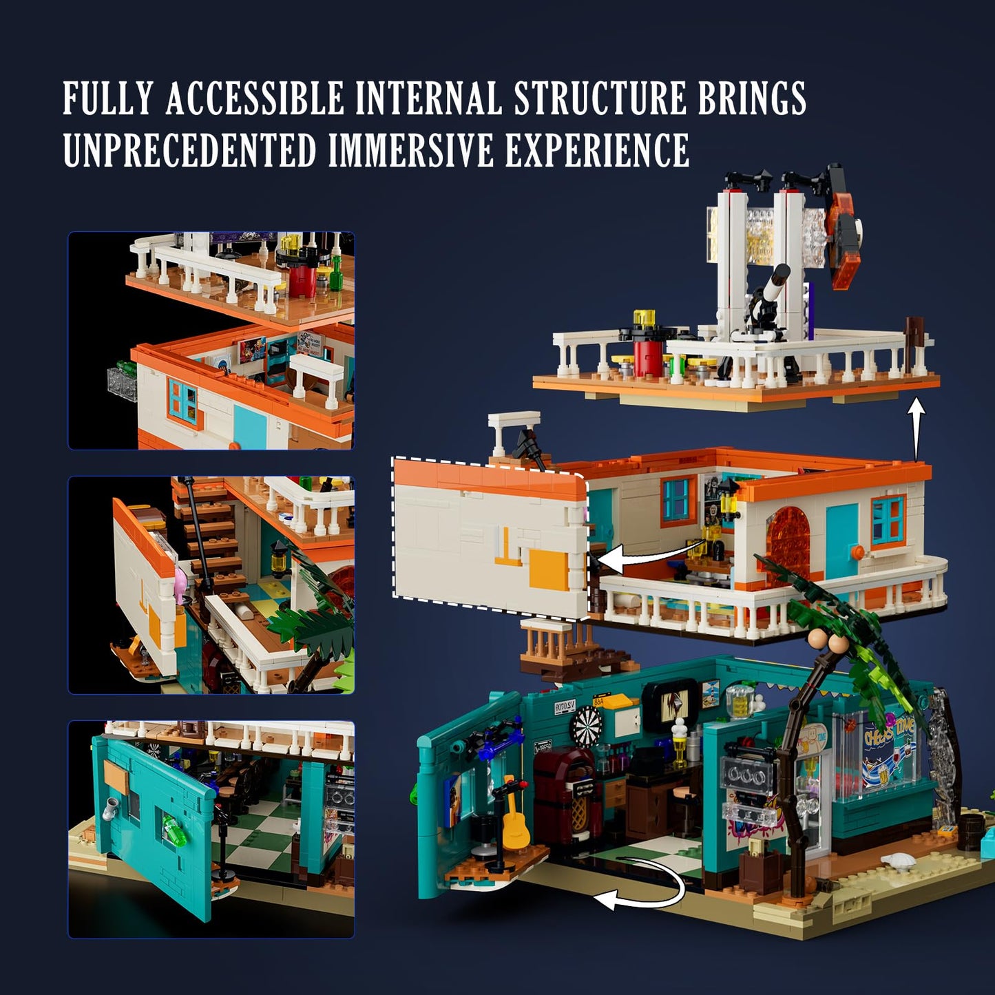 Lumibricks Moon Bar Lighting Building Bricks Set - Road Trip Modular Collection Display Kit with LED and Minifigures 2186 Pcs for Adults & Teens & Marine Enthusiasts