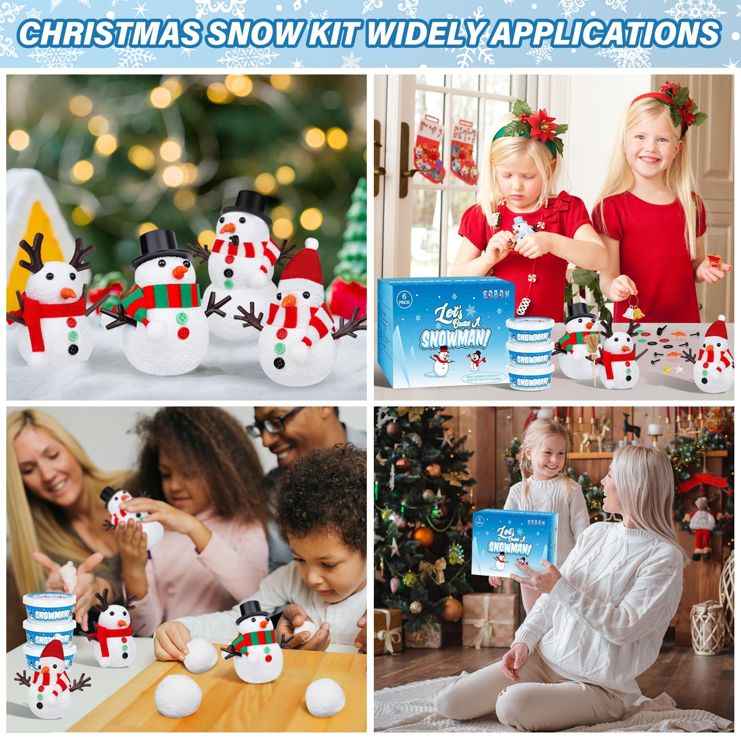 EOBOH 6 Pack Snowman Kit, Christmas Craft DIY for Kids, Build a Snowman Craft Winter Decorations Indoor, Creative Kids Air Dry Clay Modeling Crafts Kit for School Winter Party Activities