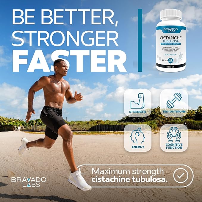 Cistanche Tubulosa Supplement Men 500 mg - Testosterone Booster for Men - Promotes Strength, Mood, Energy, Focus, Hormone Support - Cistanche Tubulosa Extract Powder - 60 ct