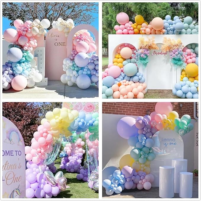 Pastel Rainbow Balloon Garland Arch Kit, 412 Pcs – Macaron Assorted Colors Latex Balloons in 4 Sizes for Baby Shower, Birthday & Wedding Decorations
