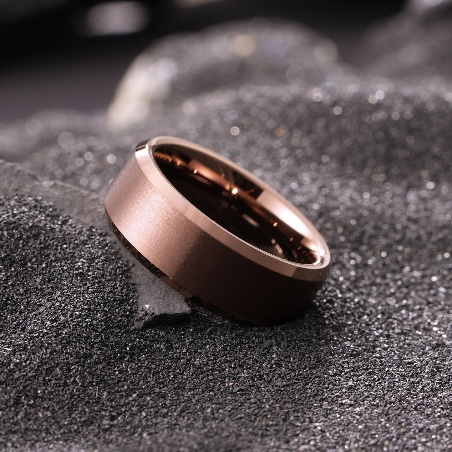 King Will Brown Basic Tungsten Rings For Men 8mm Wedding Band Polished Edge Brushed Matte Promise Ring Comfort Fit, Size 10