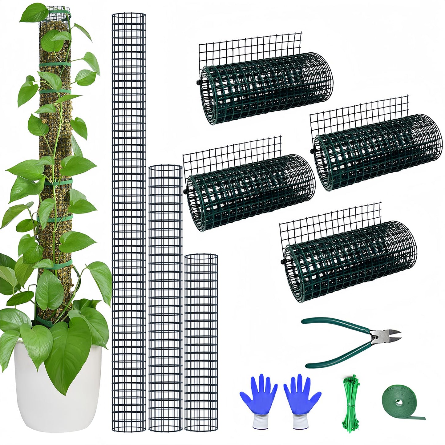 chicarry Moss Pole DIY Kit, 13.2ft Metal Moss Pole for Plants Monstera, 4Pcs 8.3in×3.3ft Steel Moss Pole Mesh with Plier, Cable Ties, Sphagnum Moss Pole (13.2ft Wire Mesh with Plier)