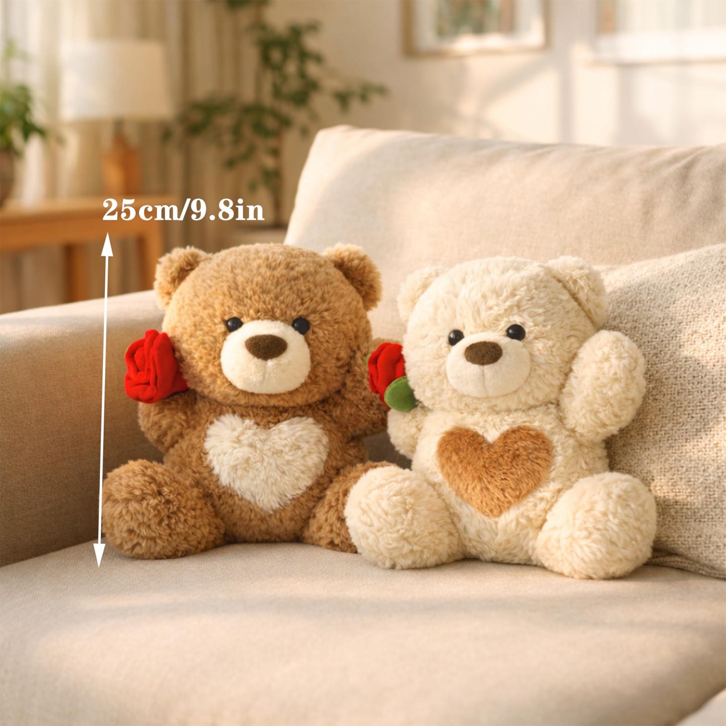 Teddy Bear Plush Toy, Rose and Heart Bear, Romantic Plush Toy, Perfect for Boys and Girls' Birthday (Brown)