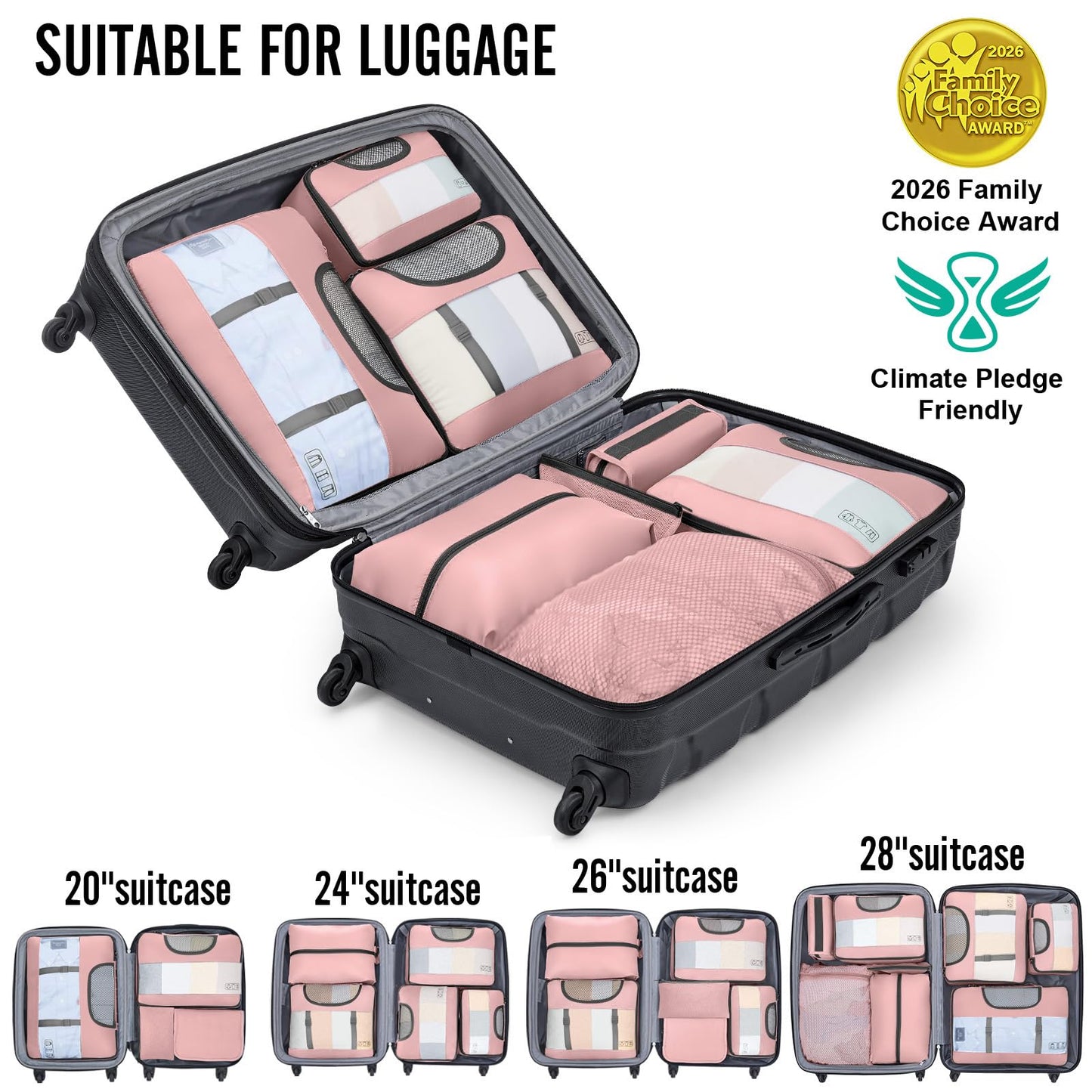 Veken 8 Set Packing Cubes for Travel Essentials, Suitcase Organizer Bags in 4 Sizes, Carry-On Luggage Accessories with Large Laundry & Hanging Toiletry Bag, Must-Have for Airplane, Road Trip & Camping