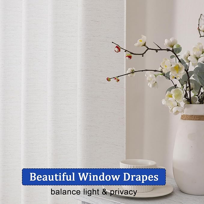 Chyhomenyc Bennet Natural Linen Curtains 30 Inch Length, Faux Linen Textured Small Cafe Curtains, Light Filtering Short Curtains for Bathroom Curtains Window, 30x30 Inch, 2PCS, Natural