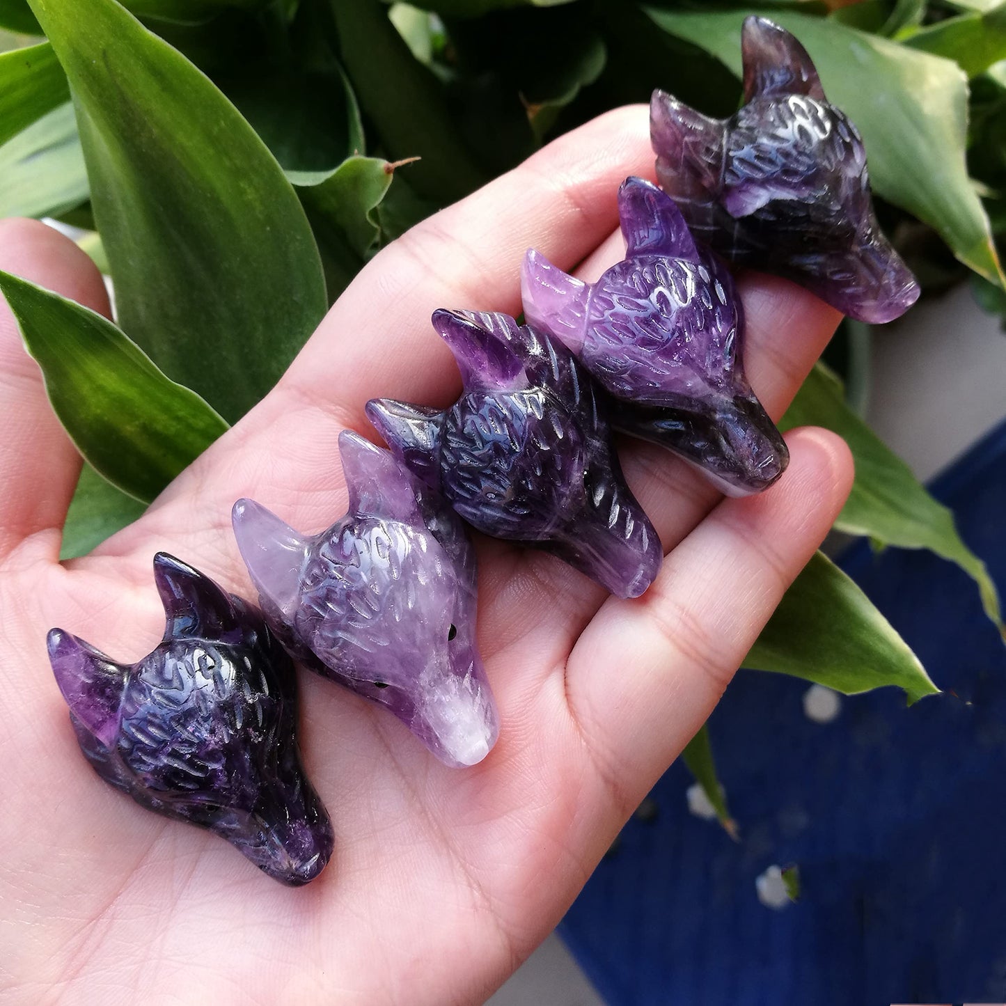 Bacatgem Natural Amethyst 1.57 inchs Wolf Head Pocket Crystals and Healing Stone Figurine,Haped DIY-Jewelry Pendant