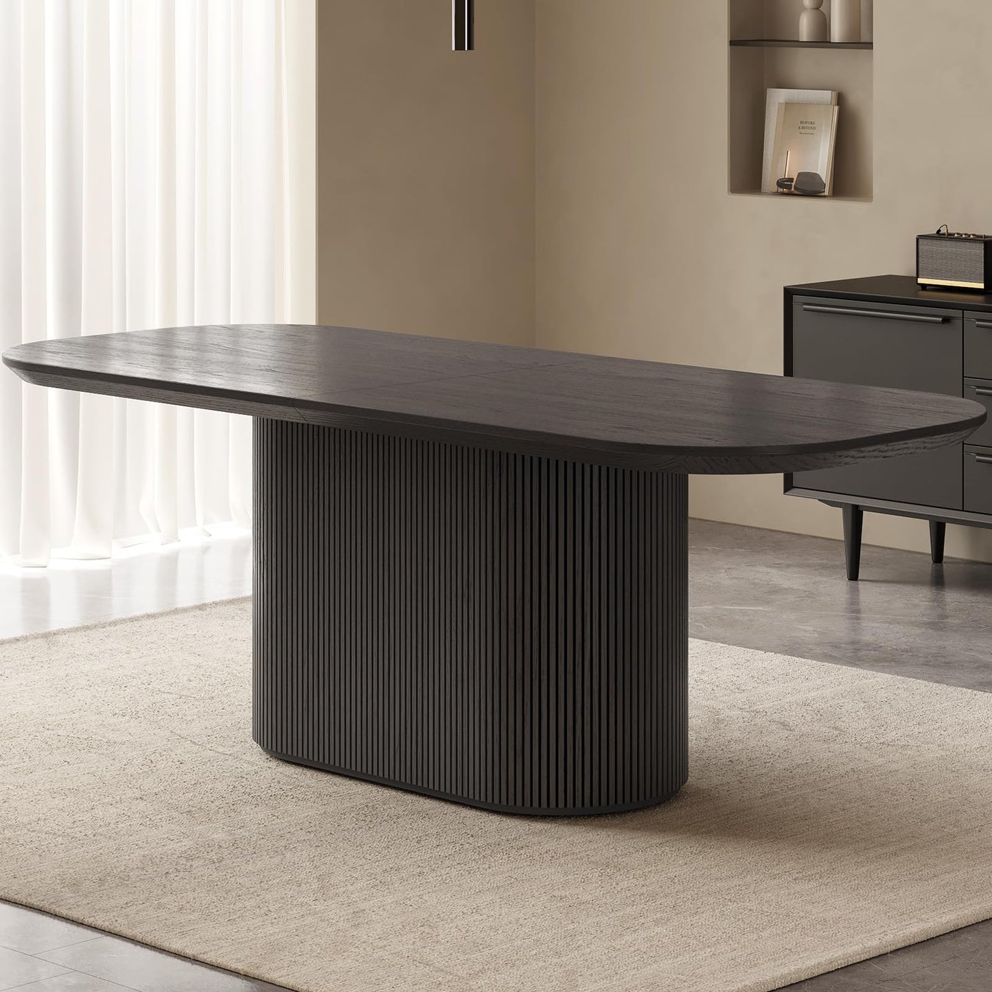 TreLined 86.61" Oval Dining Table for 8, 8 Seat Dining Room Table for Kitchen, Living Room, Large Kitchen Tables with Oval Pedestal, Modern Dinner Tables, Black