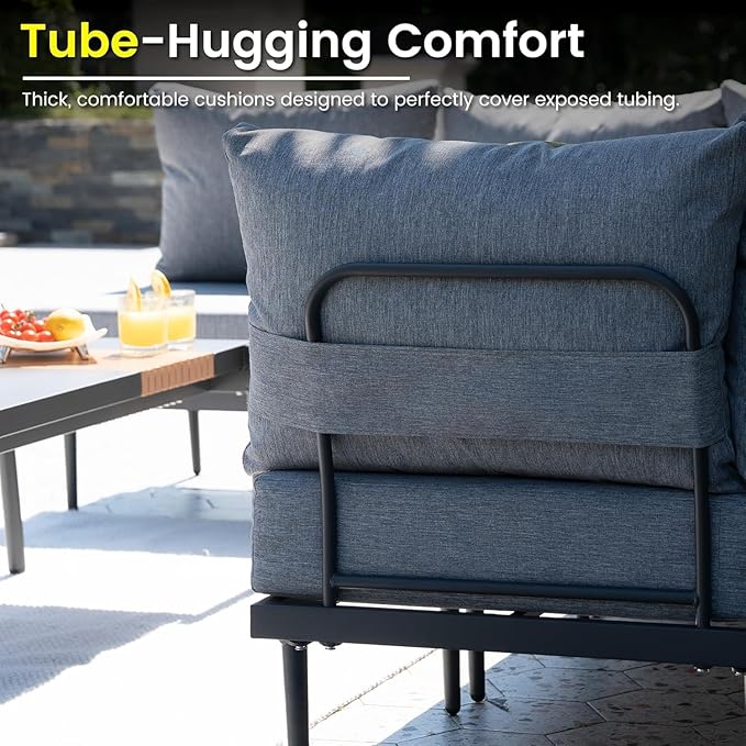 Sundale Outdoor 4 Pieces Patio Furniture Set, Metal Sectional Sofa Patio Conversation Set with 6 Inch Cushions, Modern Patio Corner Couch for Balcony, Porch, Sunroom | Modular, Waterproof, Anti rust