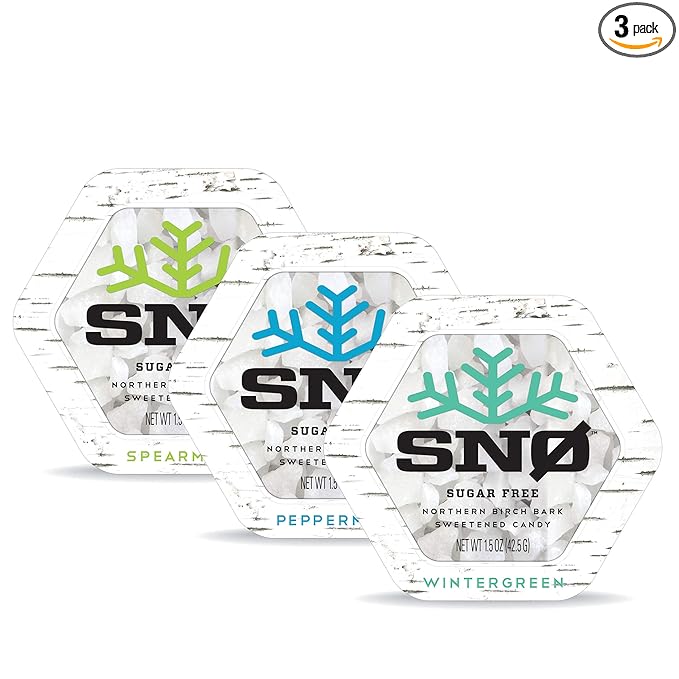 Mint Assortment KETO Xylitol Candy Chips (3-Pack) - SNØ 1.5oz Tin - Sugar-Free Candy With Only 2 Ingredients | Low Carbs, Diabetic-Friendly, Non-GMO, Vegan, GF & Kosher | Purest candy in the world!