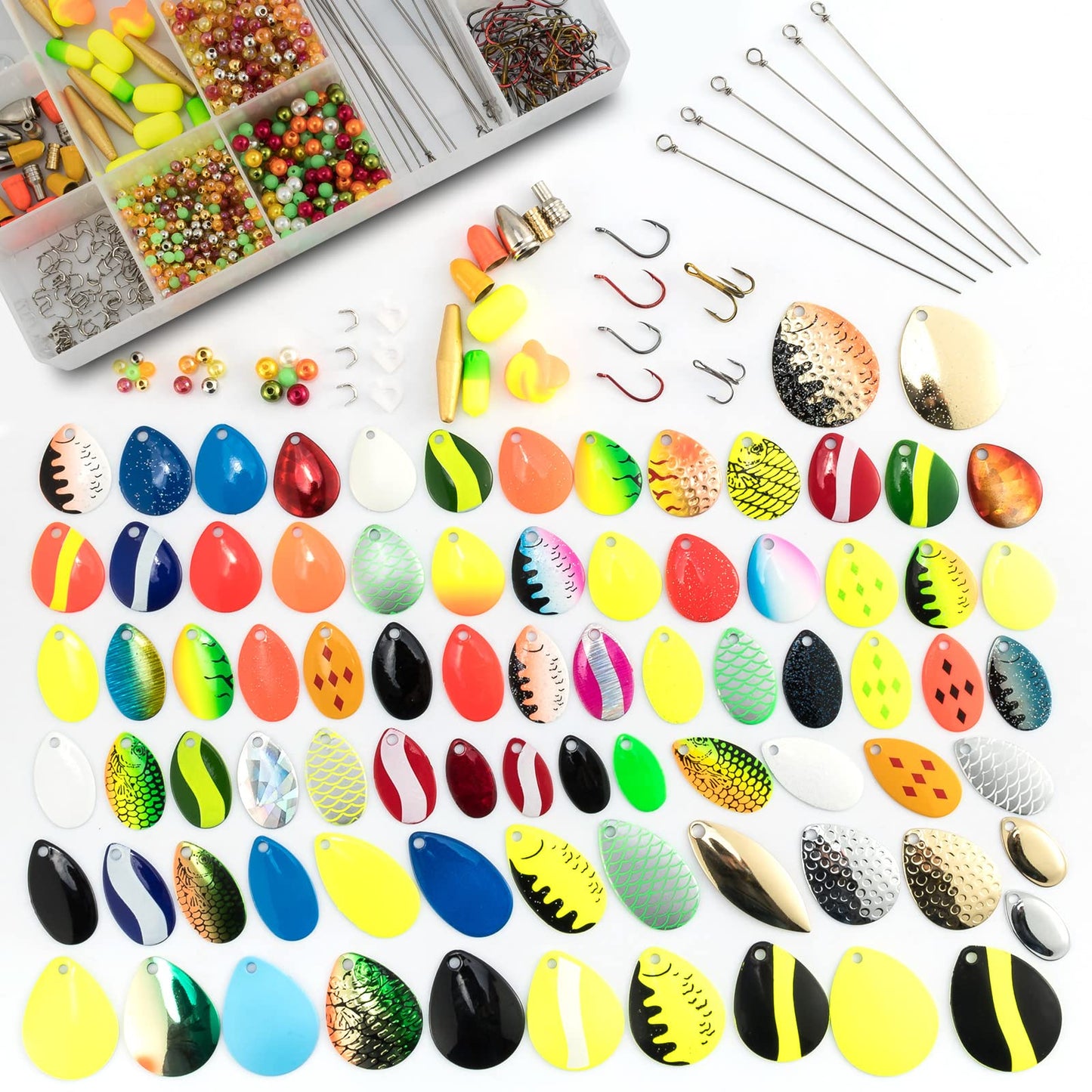 Dr.Fish 1720-Pieces Spinner Making Kit, Walleye Rig Lure Making Suppies, 90 Colorado Indiana Spinner Blades Lure Parts with Tackle Box, Crawler Worm Harness Spinnerbait
