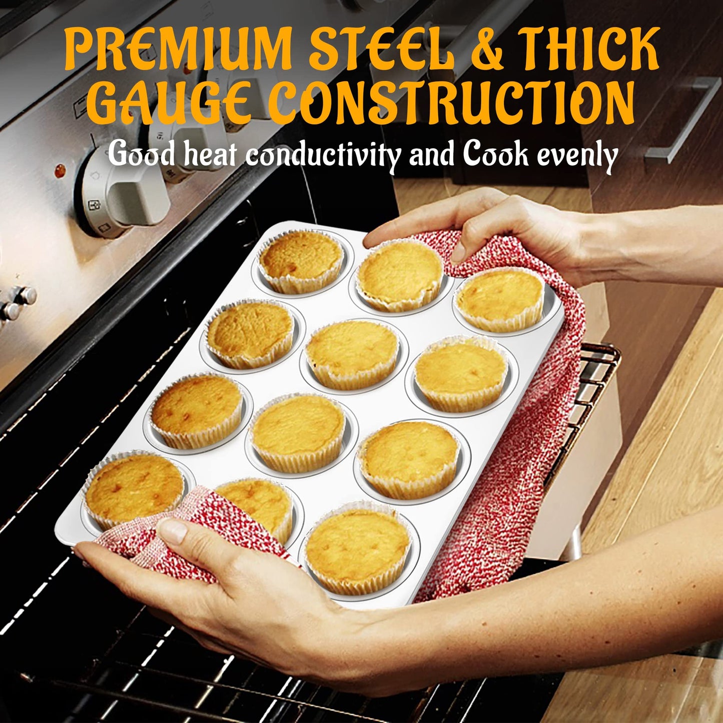 E-far Muffin Pan 12-Cup, Stainless Steel Cupcake Pan Metal Muffin Baking Tins for Oven, Regular Size & Easy Clean, Non-toxic & Dishwasher Safe