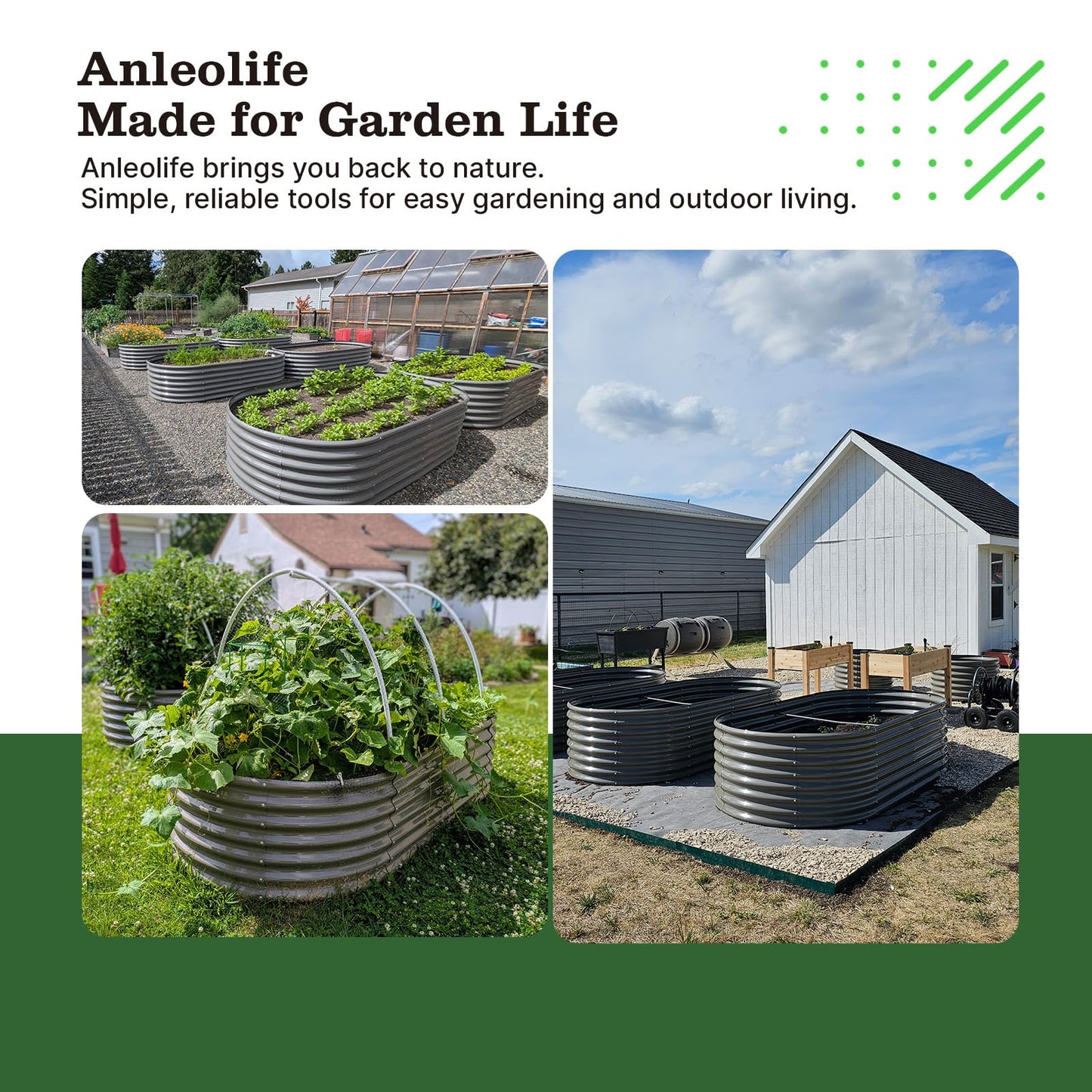A ANLEOLIFE 8x4x2ft Galvanized Raised Garden Bed Kit, Oval Metal Deep Root Planters for Outdoor Plants Vegetables Flowers Herb, Large Bottomless, 478 Gallon Capacity- Quartz Grey