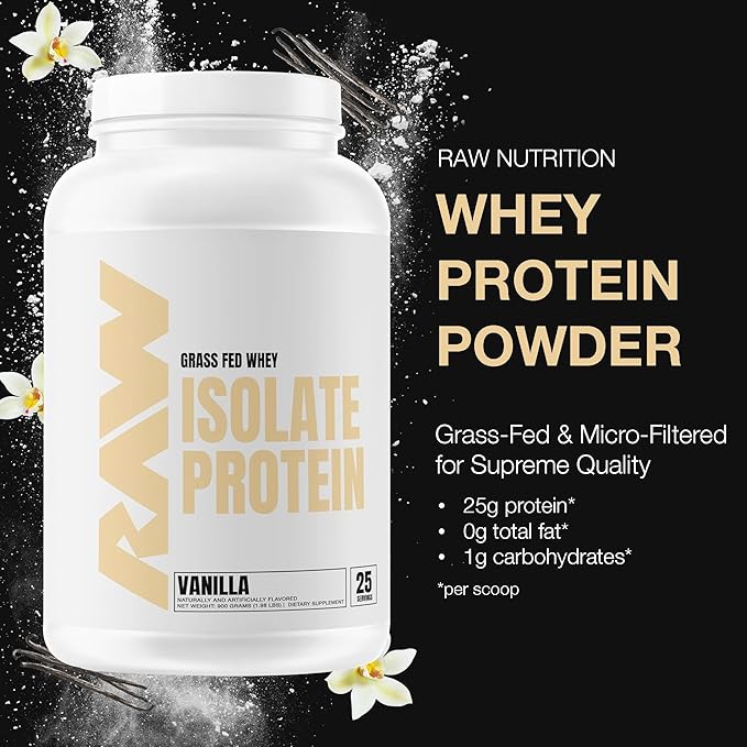 RAW Whey Isolate Protein Powder, Vanilla (CBUM Itholate) - 100% Grass-Fed Sports Nutrition Powder for Muscle Growth & Recovery - Low-Fat, Low Carb, Naturally Flavored - 25 Servings