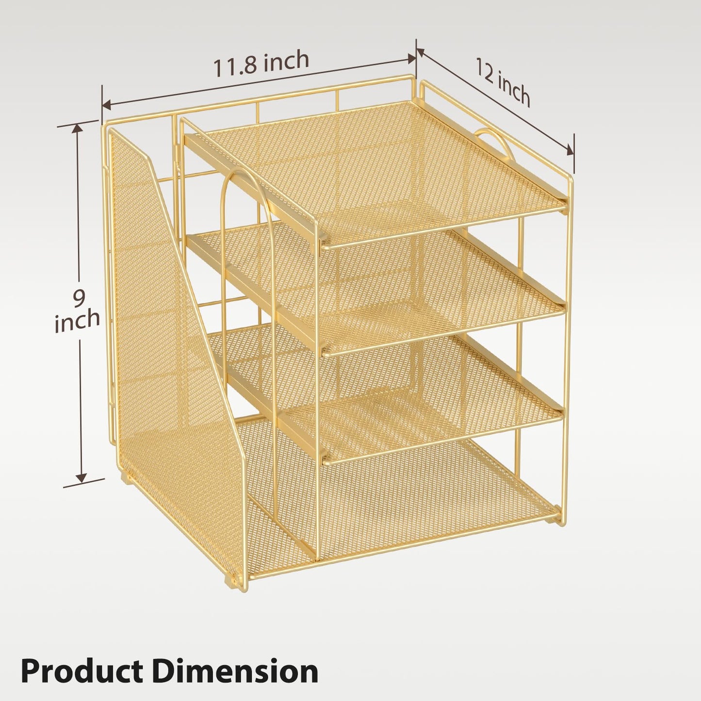 Becomrock Gold Desk Organizer, 4-Tier Metal Paper Organizer for Desk with Vertical File Holder, Office Accessories and Desktop Storage for Office Supplies (Gold)