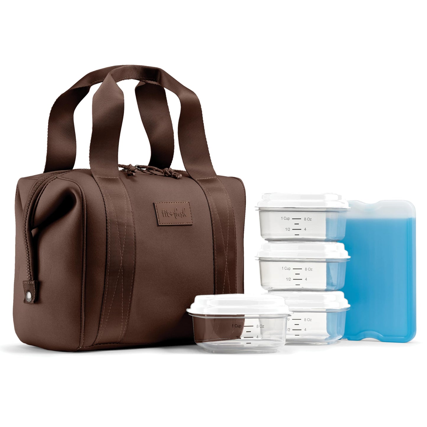 Fit & Fresh Remi Lunch Bag for Women Work – Neoprene Lunch Tote with Containers & Ice Pack, Reusable Meal Prep Lunch Box, Large Capacity, Machine Washable, Chocolate