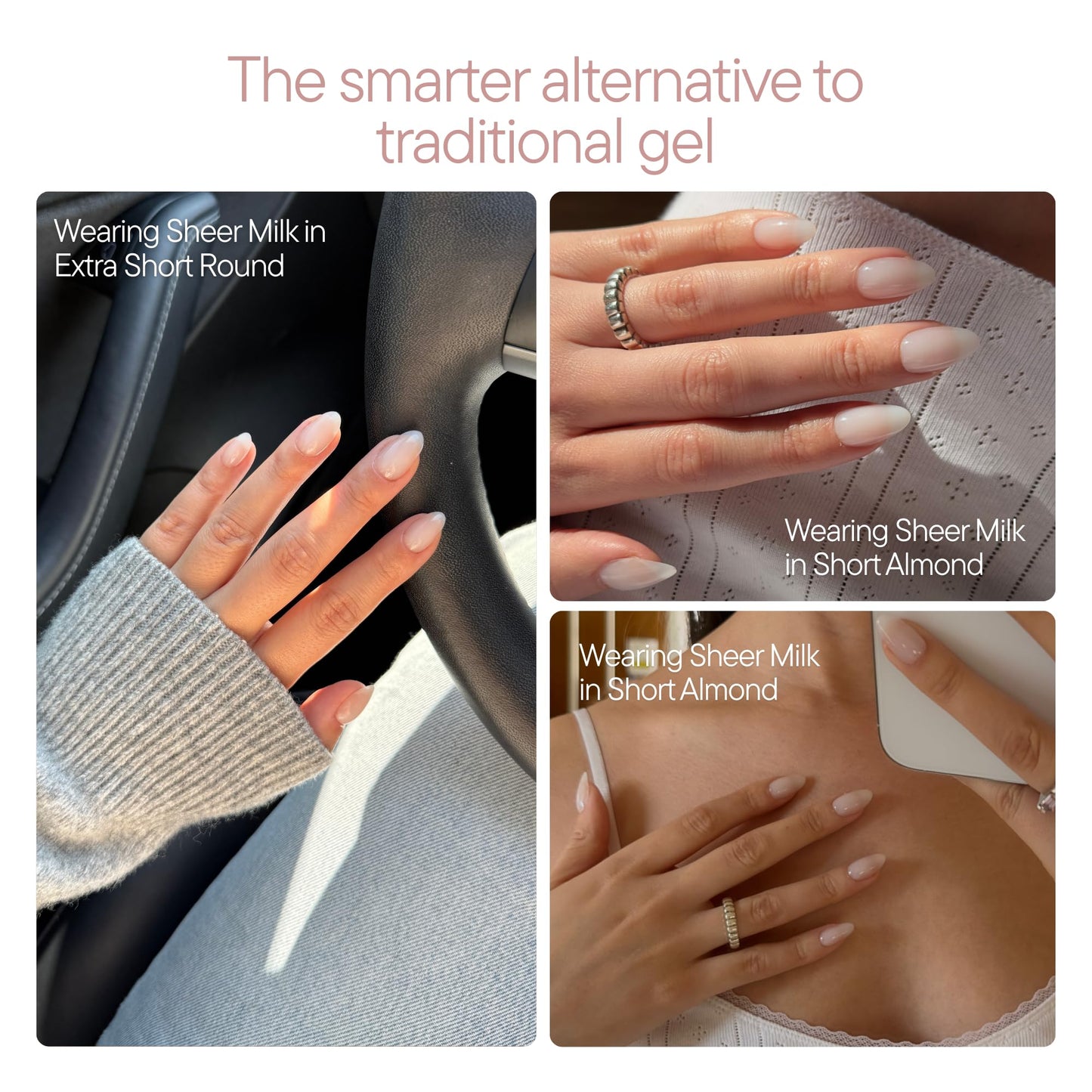 Celebritips Press On Nails - Salon U-ltimate™ | Sheer Milk, Short Coffin Nails, Reusable | 16 sizes - 32 Nails Kit with Glue and Sticky Tabs