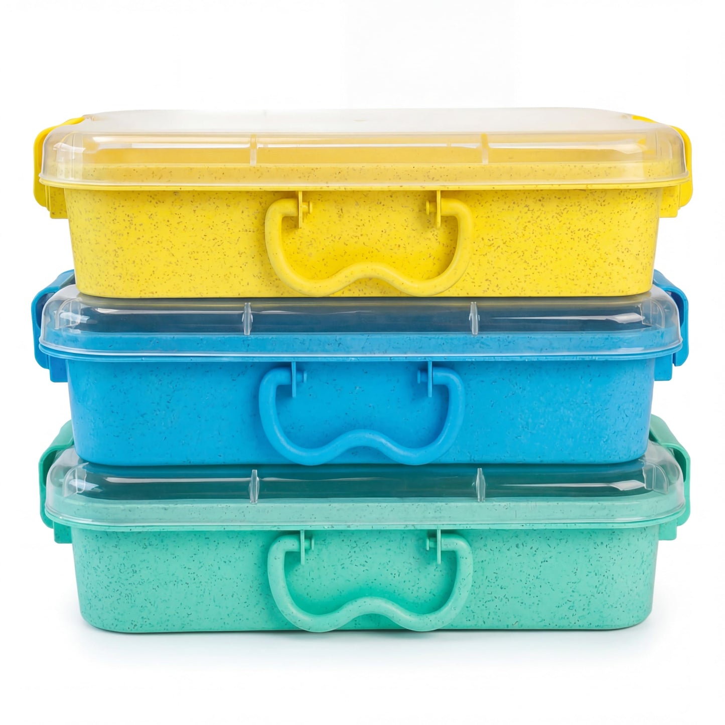 Carolart 3 Pack, Empty Sensory Bin, Wheat Straw Material，13.5 Inch Storage Container, Portable Plastic Storage Bins, Stackable Play Tray for toys,arts,crafts and sand.