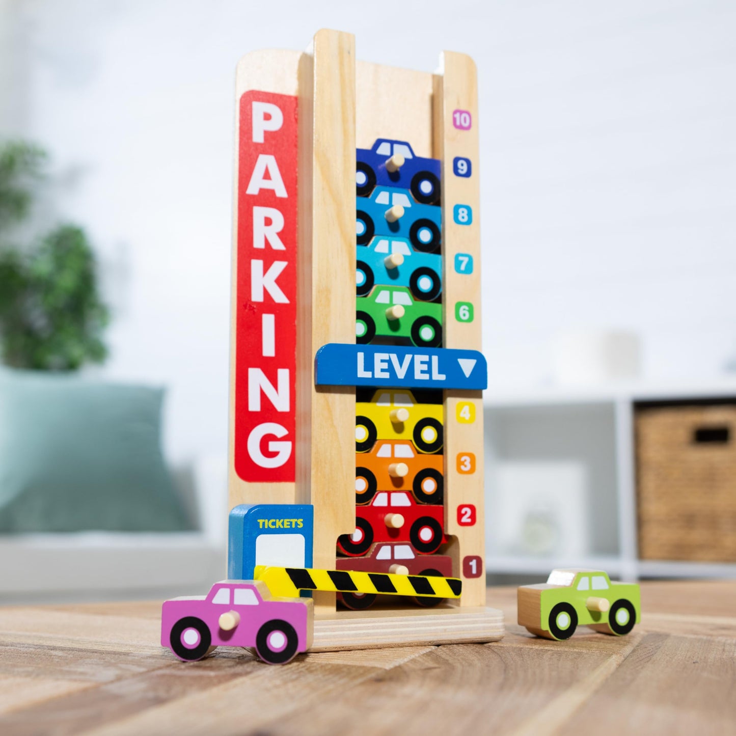 Melissa & Doug Stack & Count Wooden Parking Garage with 10 Cars