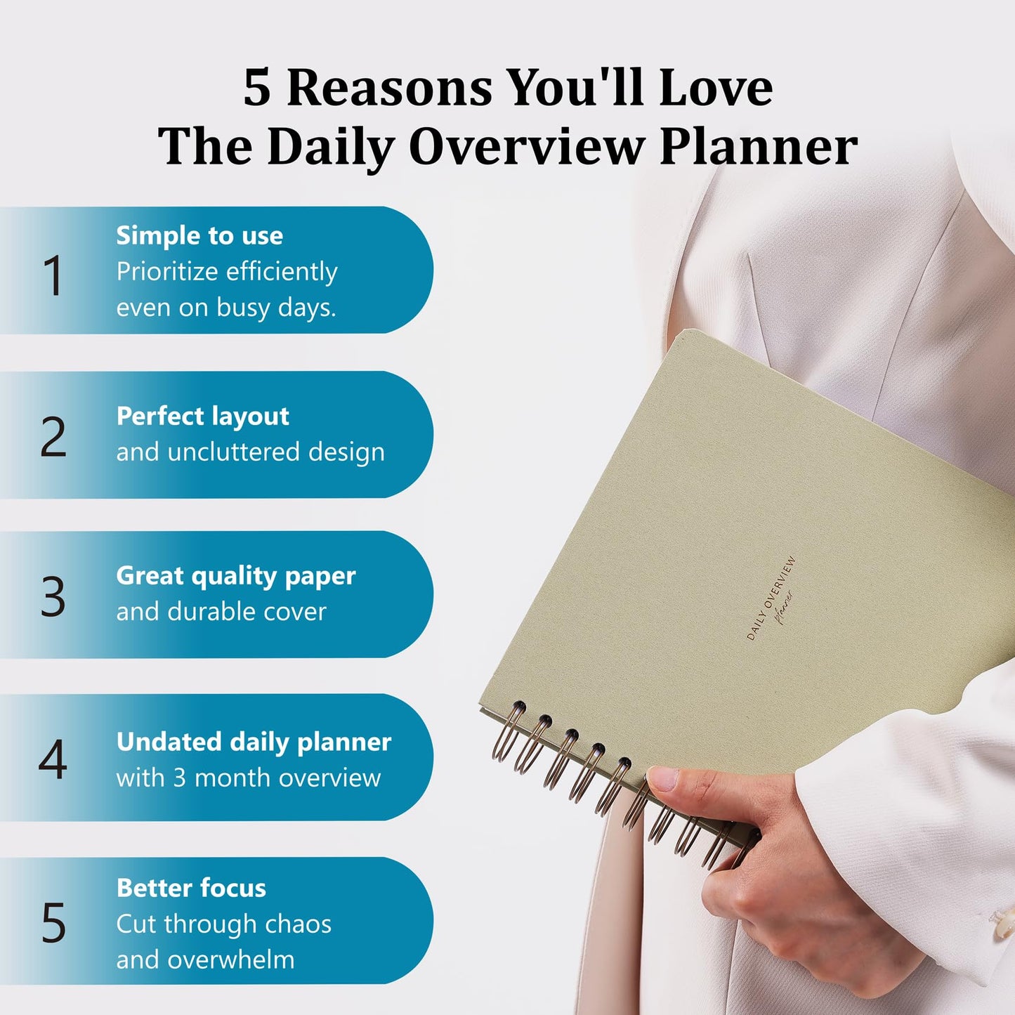 Daily Productivity Planner with Monthly View - Large 93 Day Dashboard Desk Notepad for Time Management, Mindfulness, Self Care, Goal Setting, To Do List-Hard Cover Wire-bound