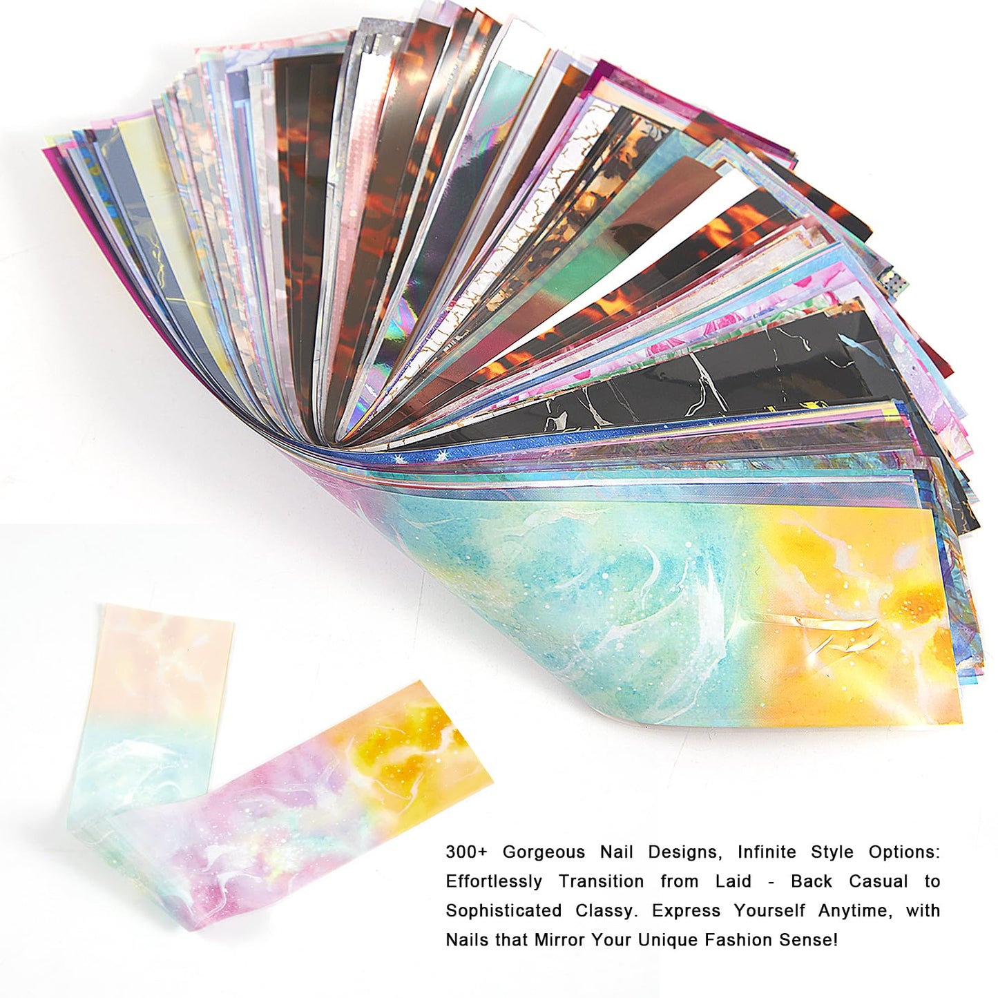 SILPECWEE 300Pcs Nail Foil, Holographic Nail Art Foil Laser Rainbow Leopard Transfer Foils for Nails Paper 3D Nail Stickers Fingernail Wraps Decals Manicure Design Kit Nails Decoration