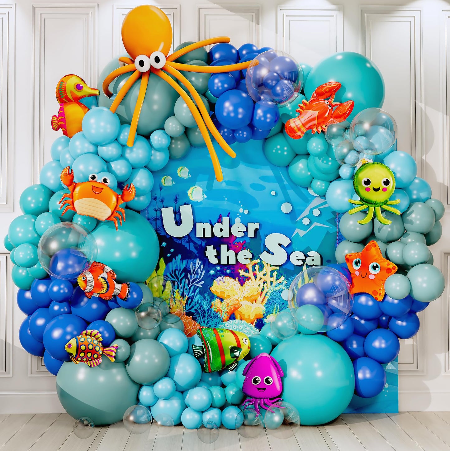 ALL-IN-1 Ocean Balloon Arch Kit with BONUS Under the Sea Animals (9x) - Under the Sea Balloon Arch Kit for Ocean Themed Party Decorations, Nemo Birthday Decorations, Under the Sea Decorations