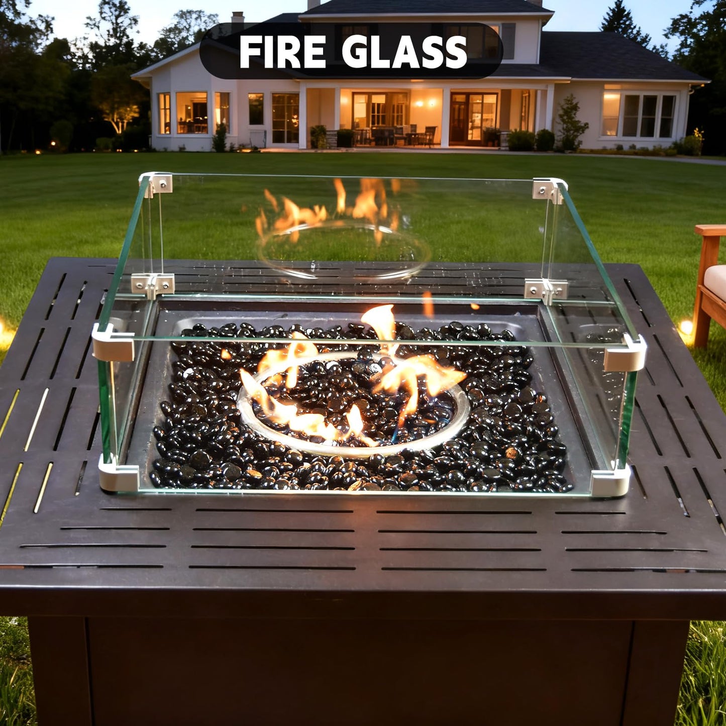 vchin 3/4 Inch Fire Glass Beads,10 Pounds Fire Pit Glass Beads High Luster for Gas Fireplace, Fire Pit Table,Landscaping (Onyx Black Luster)