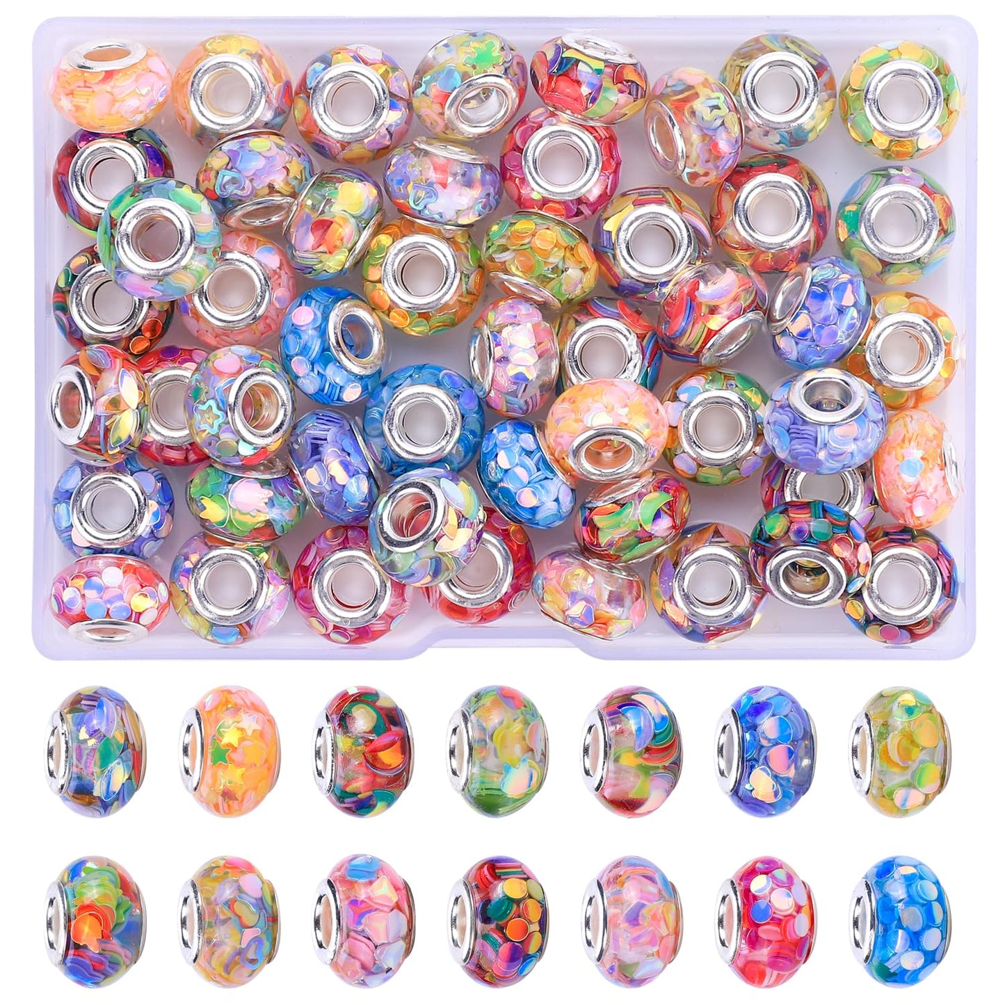 AIPRIDY Girls' Lucky Lover Amber Beads, Big Hole Spacer European Craft Beads for DIY Charms Bracelet Jewelry Making (Fishscale Silver Core)