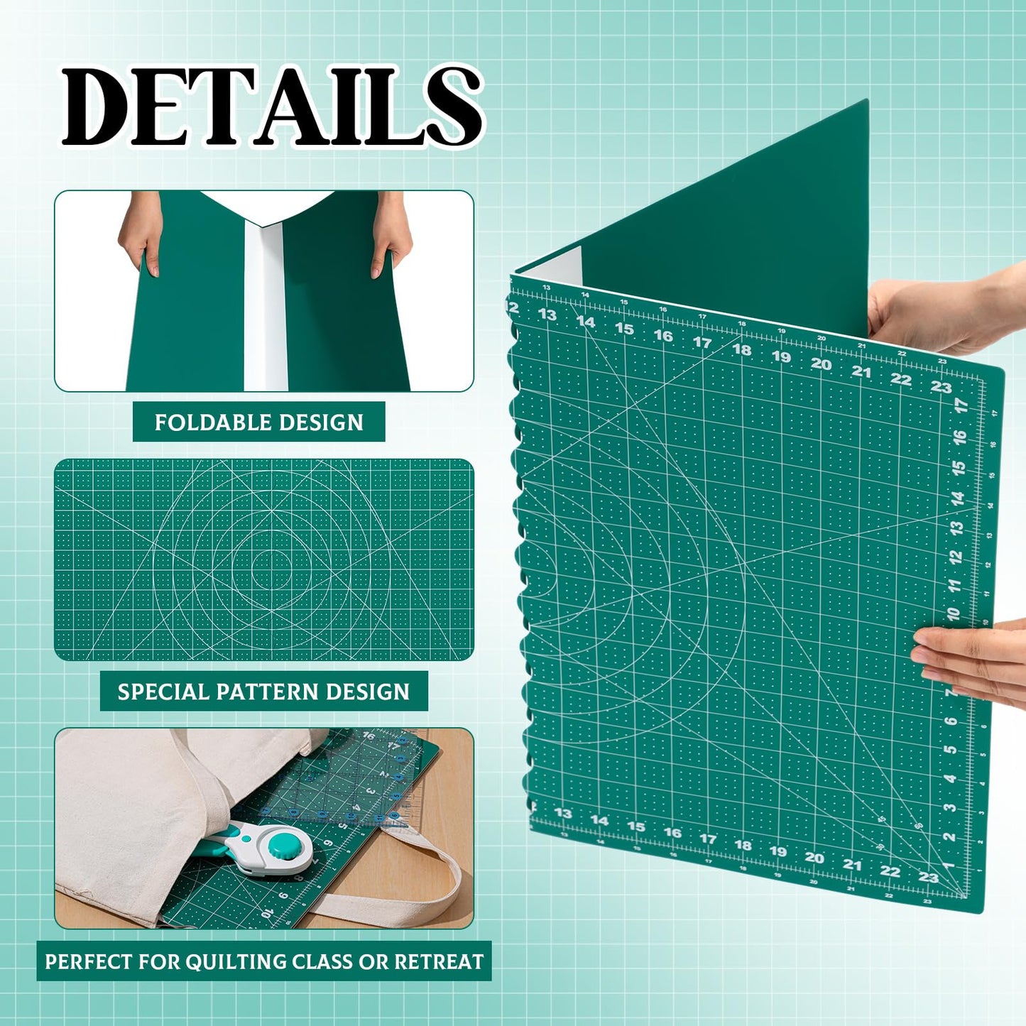 Lasnten Rotary Cutter Set 18 x 24 Inch Folding Extra Large Self Healing Cutting Mat, 45mm Fabric Cutter, 5pcs Rotary Blades, Acrylic Ruler, Knife Set for Sewing, Crafting, Patchworking, Art, Clay