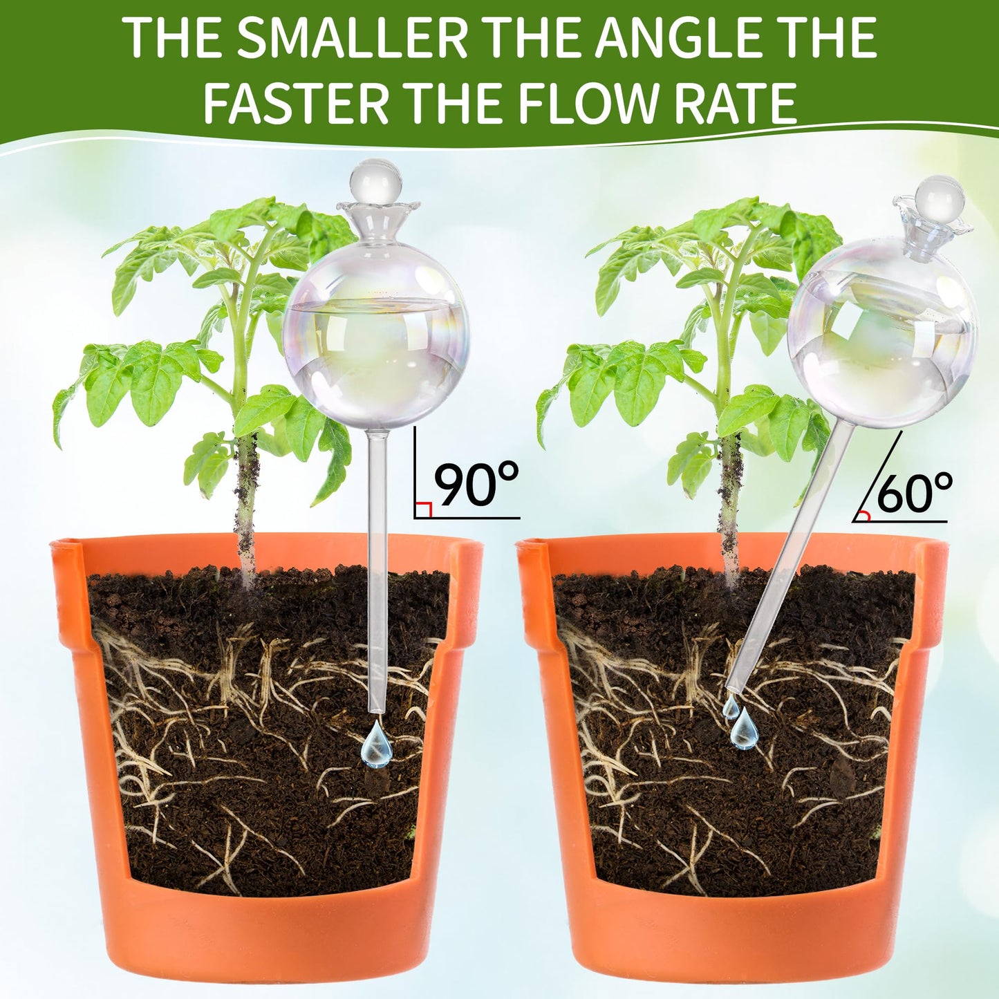 17 oz 2 Weeks Extra Large Plant Watering Globes, Iridescent Glass Self Watering Globes, Self Watering Planter Insert, Plant Watering Devices, Automatic Watering Bulbs for Daily Use (Large 4-Pack)