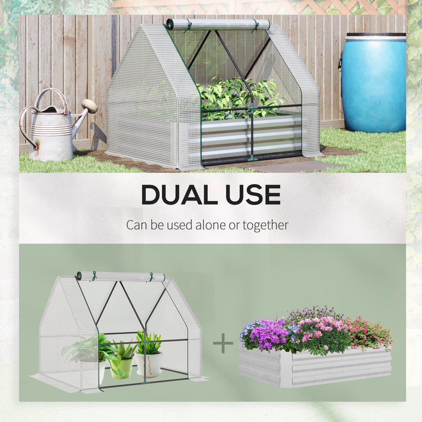 Outsunny 6 x 3 x 1ft Metal Planter Box with Mini Greenhouse, Galvanized Raised Garden Bed with Cover for Herbs and Vegetables, Small Greenhouse for Patio Garden Balcony, Clear and Silver