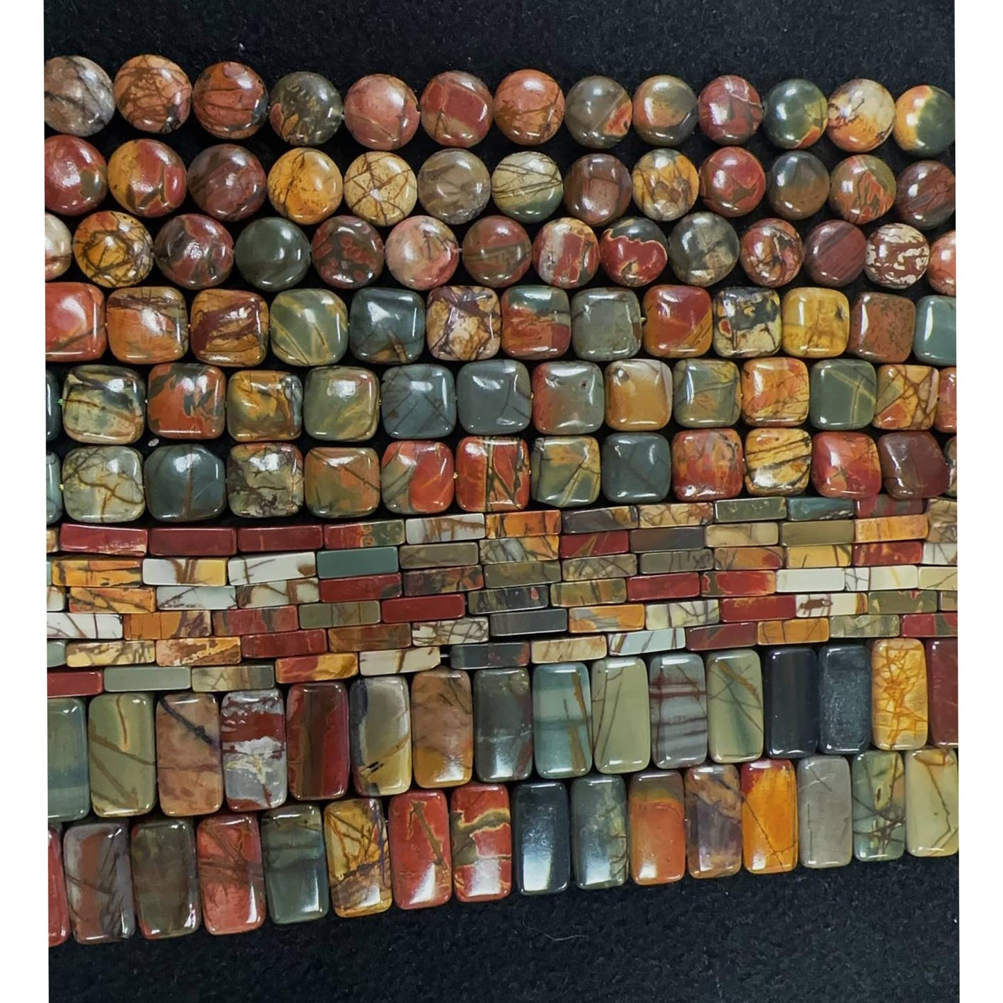 Land Long 28-31Pcs 12mm Natural Red Creek Jasper Bead, Large Flat Square Picasso Regalite Jasper Stone Beads for Jewelry Making Crafts Bracelets