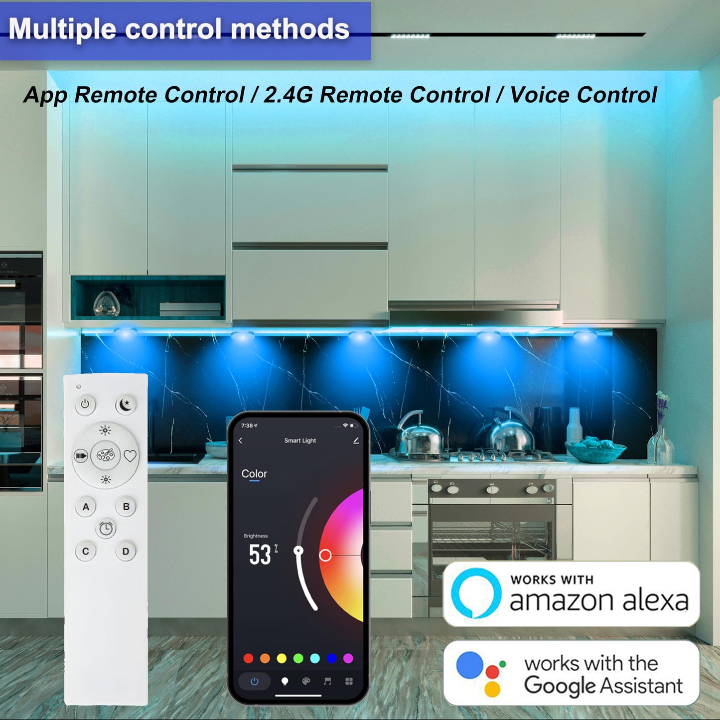 6 PCS Aluminum Round WiFi RGB Under Cabinet Lights Kit,Compatible with Alexa,Google Assistant,App and 2.4G RF Remote,Music Sync LED Light with Timmer Dimmable Under Counter Lights for Kitchen Bedroom