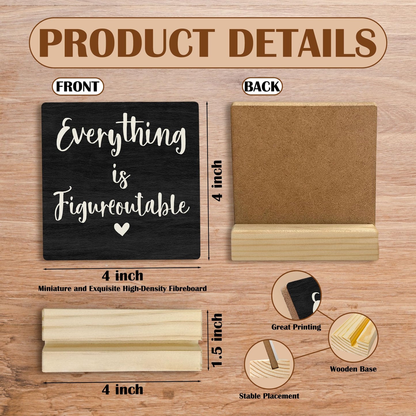 Mfyossrll Inspirational Desk Decor, Everything Is Figureoutable Decorative Signs & Plaques, Motivational Desk Sign with Wooden Stand for Home Bedroom Office Classroom Shelf Table Decor