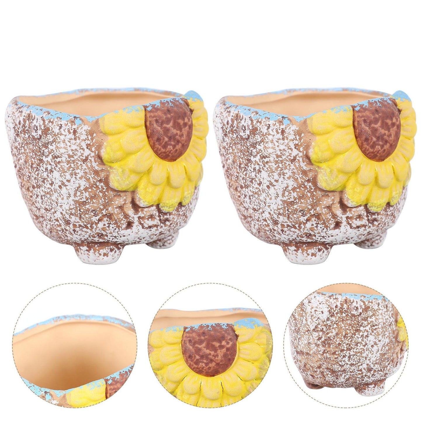 Toddmomy Hand Painted Ceramic Succulent Flower Pot Set, 2pcs Small Bonsai Cactus Planters for Indoor Desktop Garden Decoration
