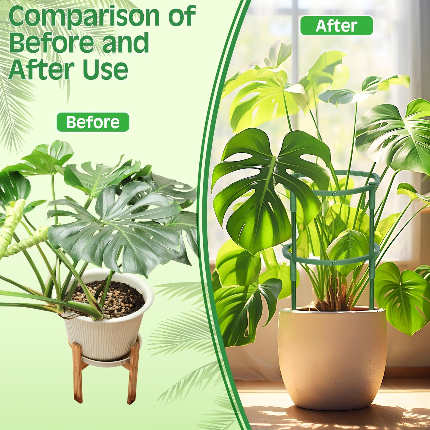 Ferrochef 48 Pcs Plant Support Stakes Half Round Plant Stake for Indoor Plants Stackable 3 Tier Garden Flower Support with Vine Clip and Gourd Shaped Clip for Tomato Monstera Peony Climbing Vegetable