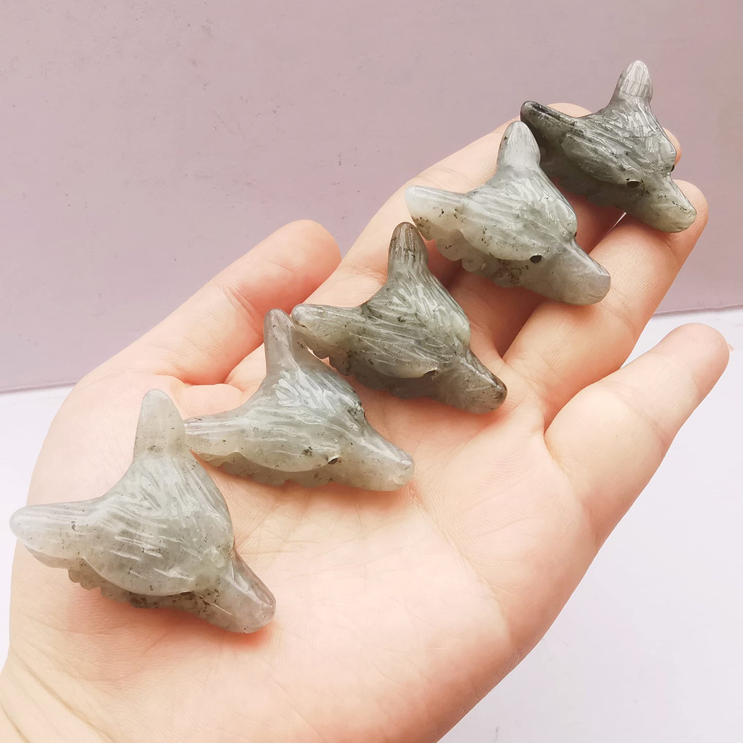 Bacatgem Natural Moonstone 1.37 inchs Wolf Head Pocket Crystals and Healing Stone Figurine,Haped DIY-Jewelry Pendant