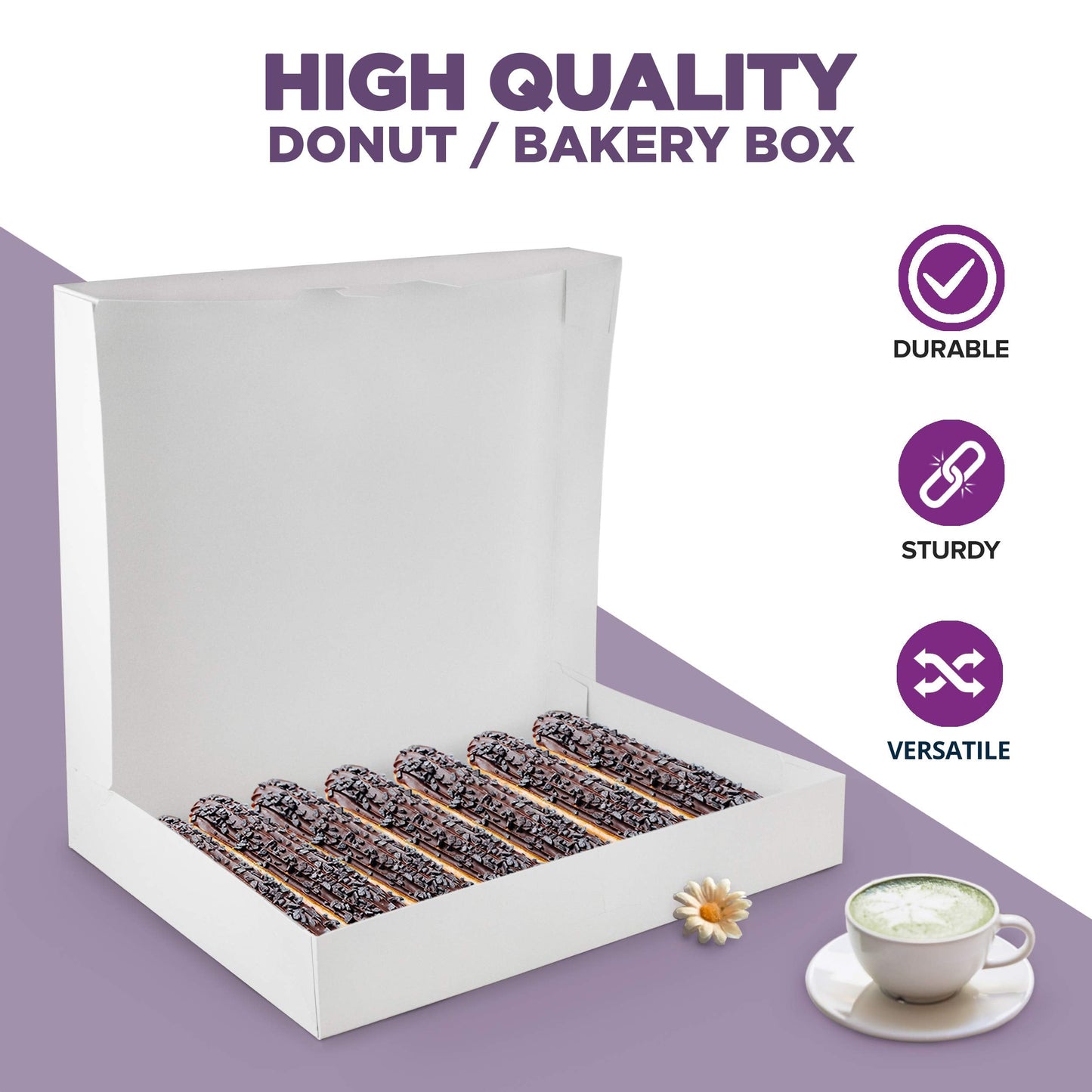 Fit Meal Prep 18 Pack 15x11.5x2.2'' White Bakery Box - Holds 12 Donuts, Auto-Popup Cardboard Gift Packaging and Baking Containers, Cookies, Brownies, Pastry and Bread Boxes