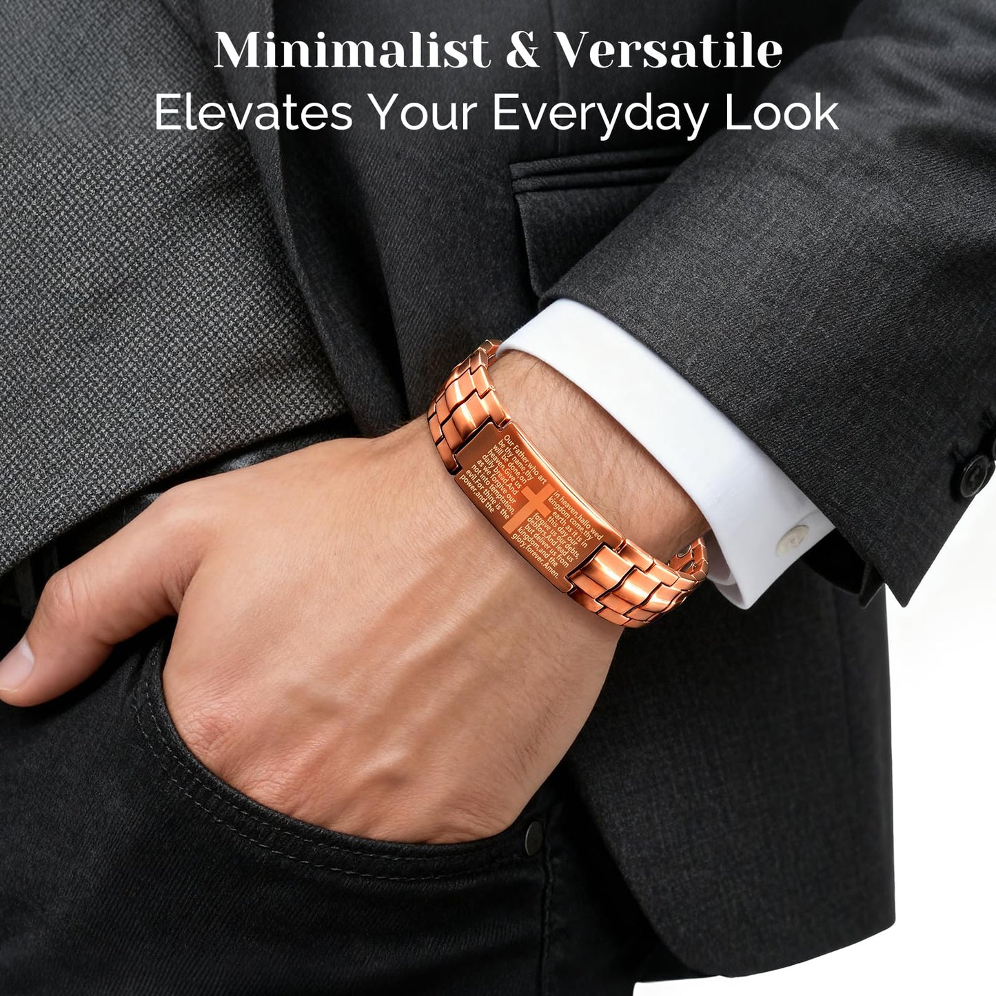 JEROOT Men's 99.99% Pure Copper Magnetic Bracelet, 3500 Gauss Magnets Adjustable with Sizing Tool