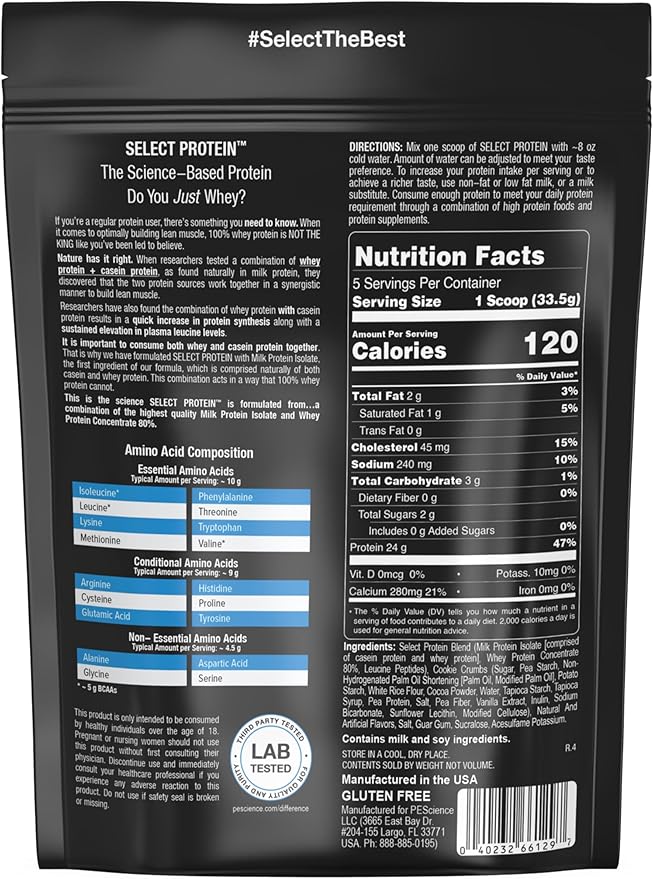 PEScience Select Low Carb Protein Powder, Cookies and Cream, 5 Serving, Whey and Casein Blend, Keto Friendly, Gluten Free, Best Tasting, Clean Isolate for Women and Men