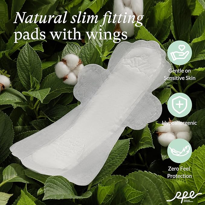 100% Organic Overnight Pads for Women, Ultra Thin Extra Heavy Flow Menstrual Sanitary Napkins with Wings Cotton Extra Coverage Period-Pads Super Absorbency Feminine Pad (Overnight, Size 5, 36 Ct)